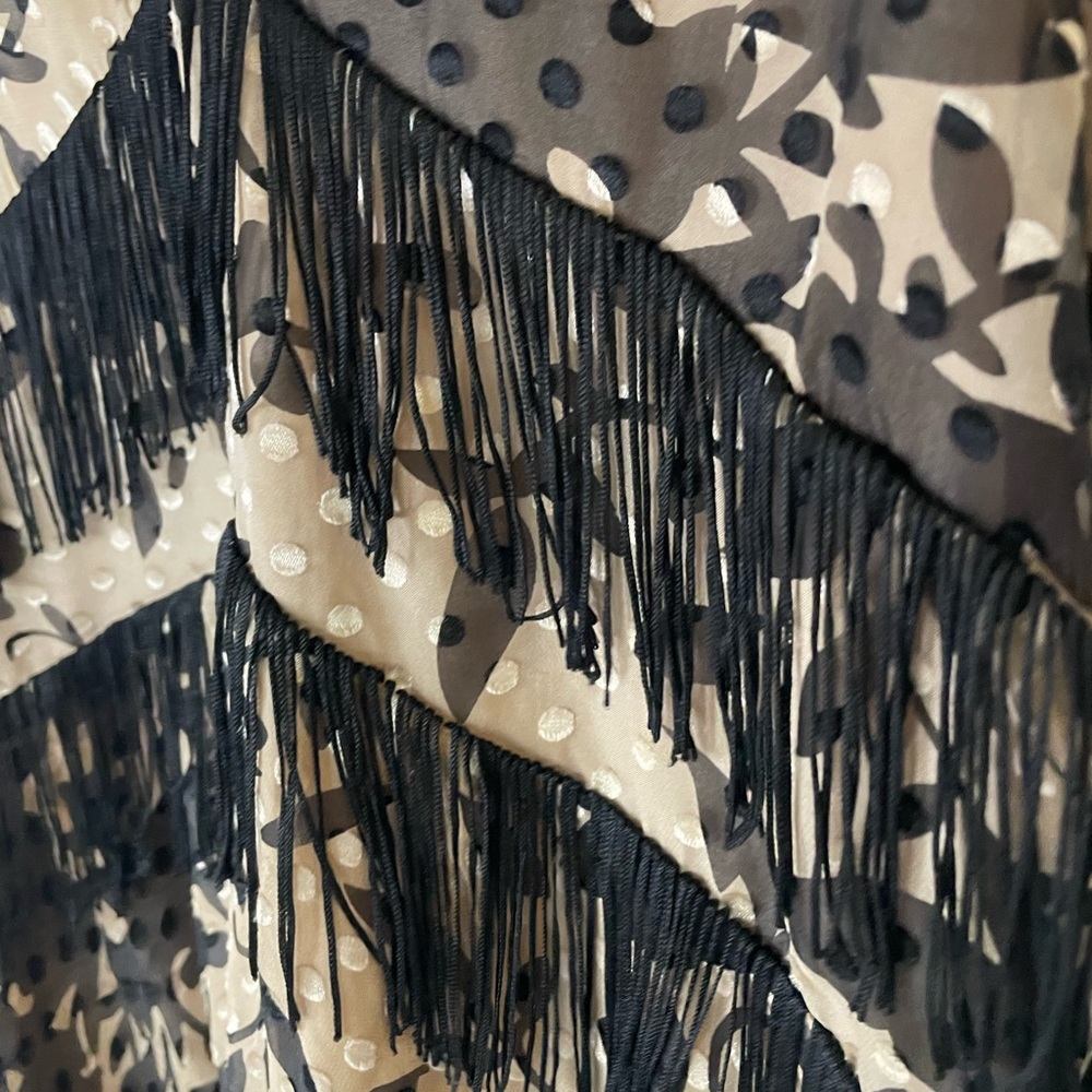 House of Harlow 1960 Black and Tan Patterned Mini Dress with Fringe SzS - Picture 10 of 13